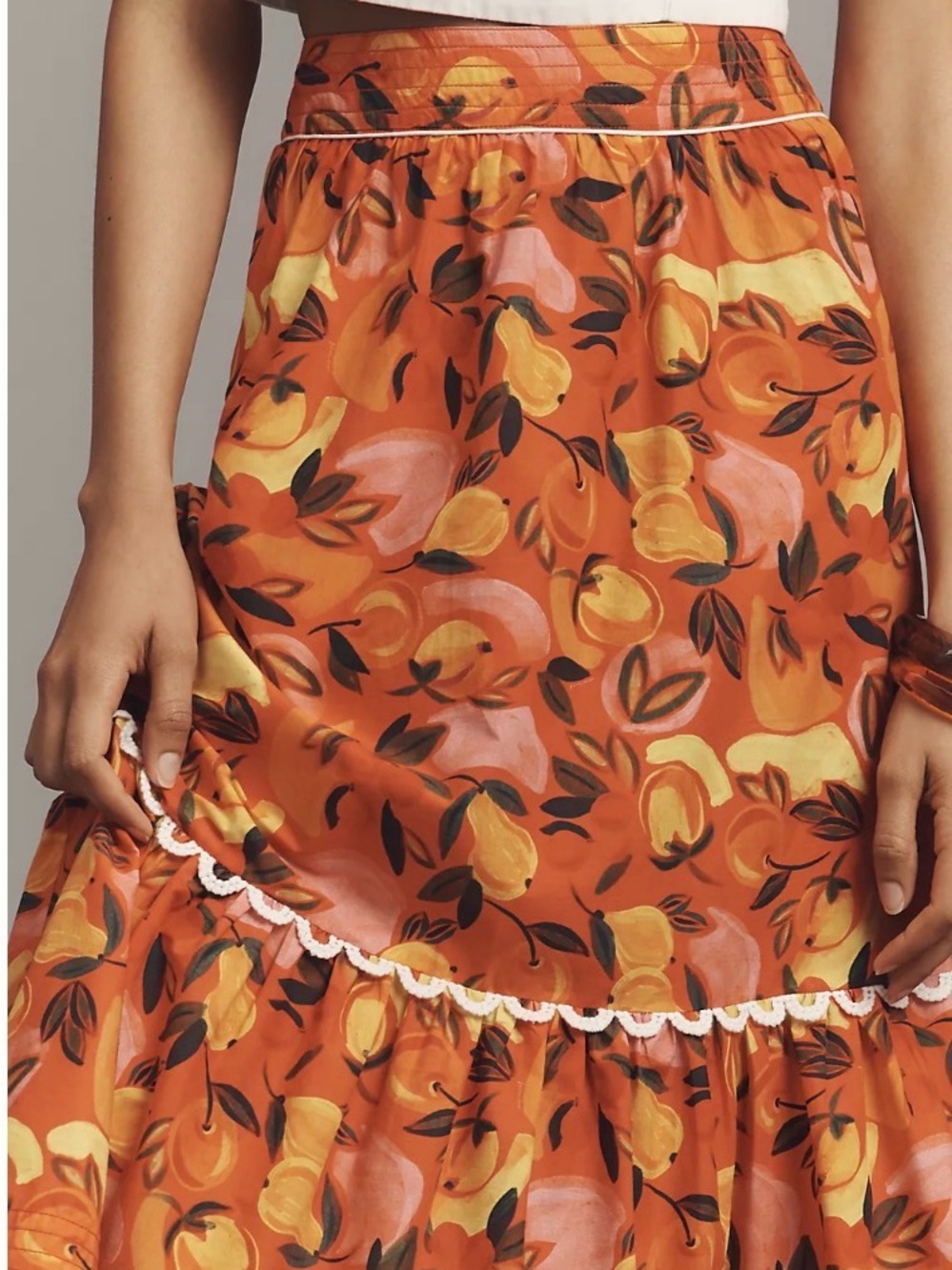 Farm Rio Tiered Flare-Hem Printed Midi Skirt -NWT - Picture 3 of 4